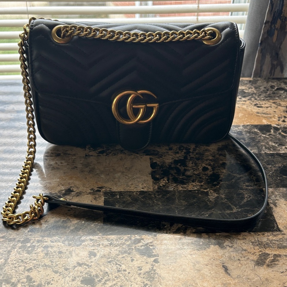Black Quilted Leather Crossbody with Gold Hardware